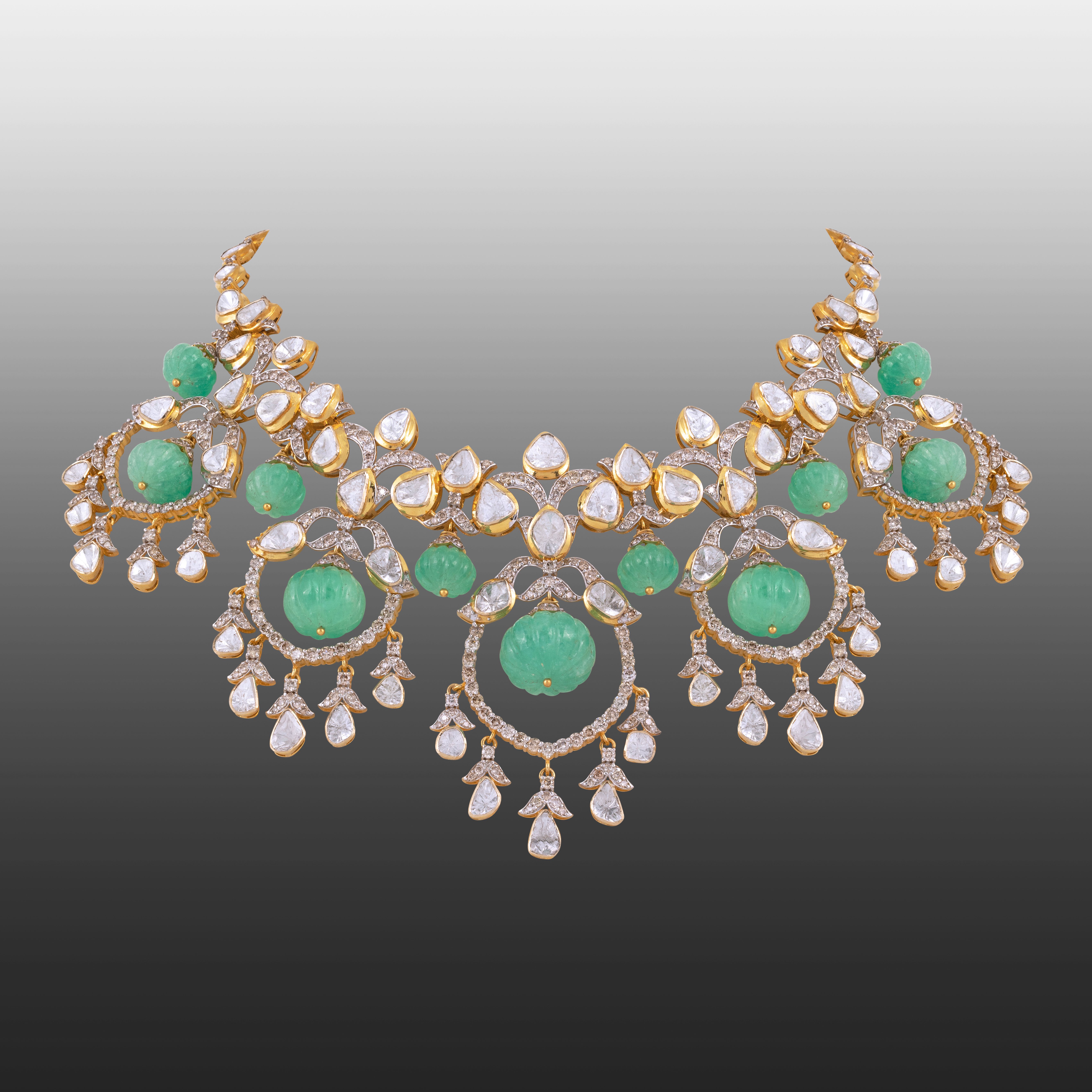 Fusion Polki Necklace with Emerald Melons